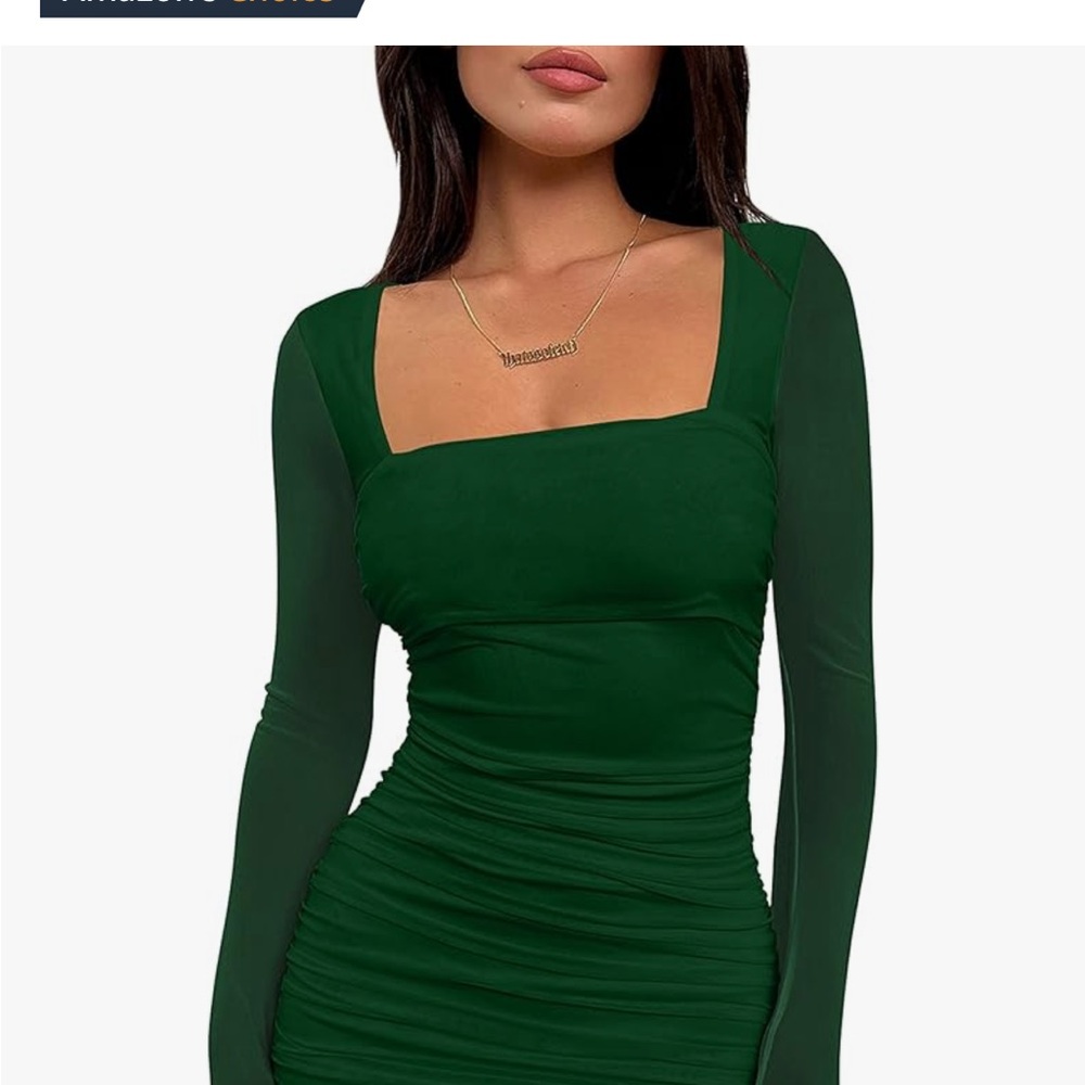 Elegant Green Long Sleeve Dress